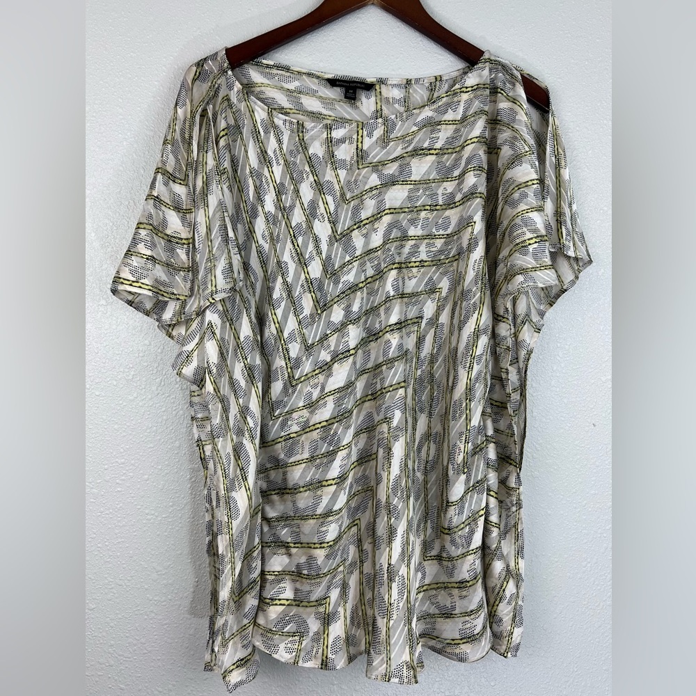 Banana Republic Yellow Striped Leopard Print Kimono Top Blouse Size Medium